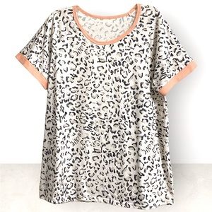 Animal Print Tee with Peach Waffle Trim - Sz 2X